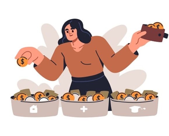 Frau verteilt Kosten bei Personalkostenplanung