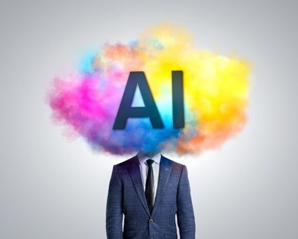 Mensch hat Kopf in KI-Wolke