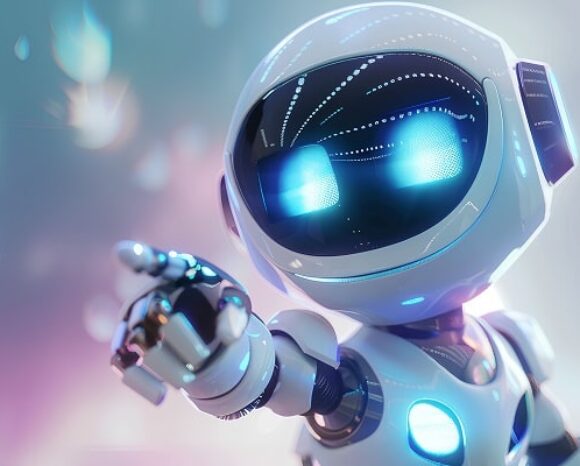 Süßer Roboter streckt Zeigefinger aus