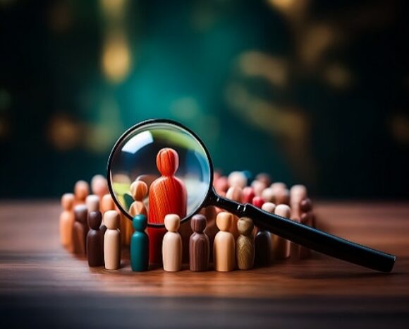 Eine Lupe hebt einen Kandidaten hervor