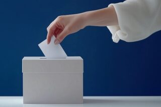 Hand wirft Zettel in eine Box bei Betriebsratswahl