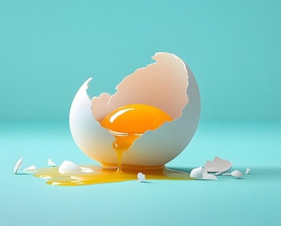 Zebrochenes Ei, aus dem Eigelb läuft