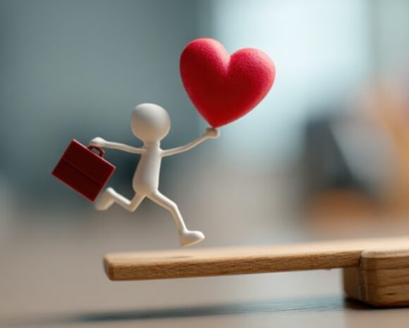 Männchen läuft mit Aktentasche und Herz in der Hand, steht für gutes BGM