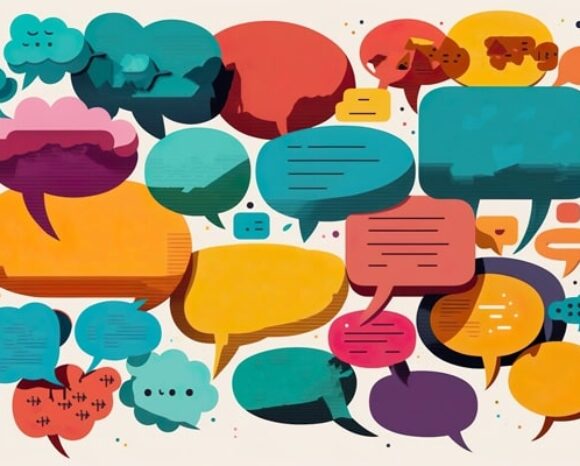 Verschiedene bunte Sprechblasen, die Sprache symbolisieren