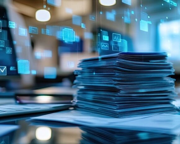 Papierstapel werden digitalisiert