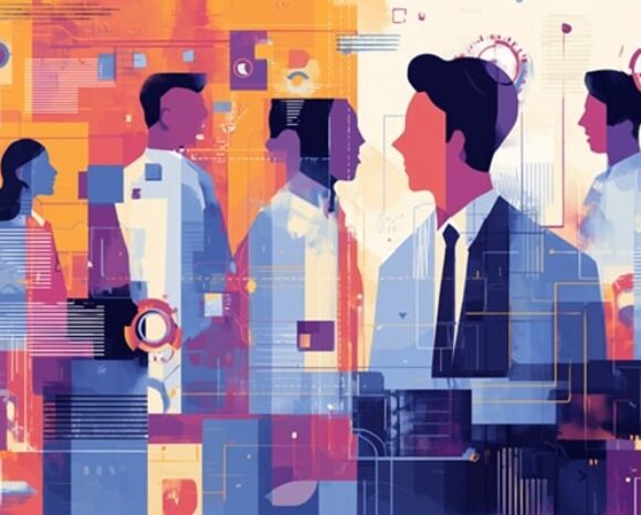 Abstrakte Personen auf buntem Hintergrund