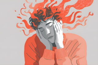 Mann legt Hände ins Gesicht und hat einen brennenden Kopf