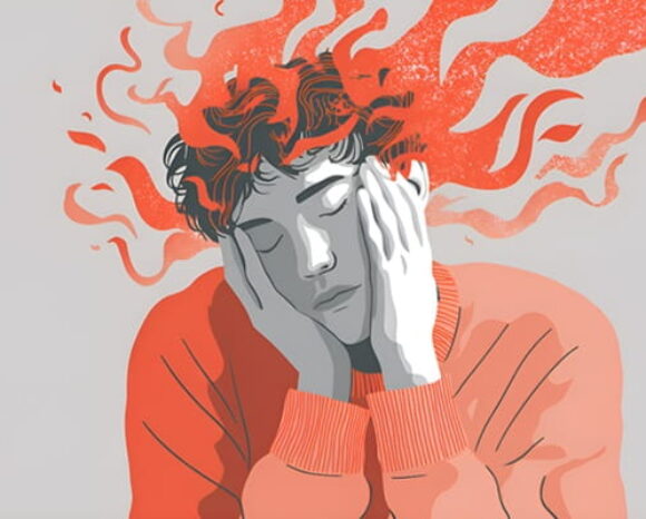 Mann legt Hände ins Gesicht und hat einen brennenden Kopf