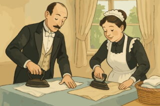 Dienstangestellte von früher bügeln