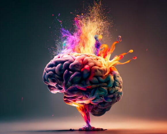 Ein buntes Gehirn, aus dem Farben ausströmen