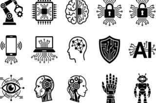 Icons zu KI/AI in schwarz auf weißem Hintergrund