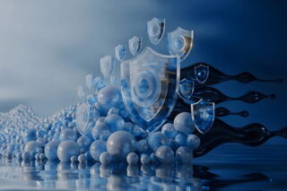 Wand aus Datenblasen symbolisiert Cybersicherheit