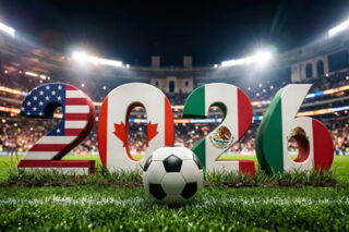 Fußball-WM 2026 in den Farben der USA, Mexiko und Kanada