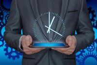 Mann hält Uhr in der Hand