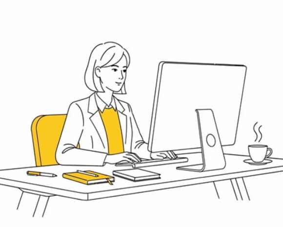 Frau arbeitet für ein büroloses Unternehmen im Homeoffice