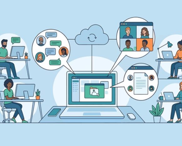 Kollegen arbeiten virtuell zusammen und schauen in die Digitale Personalakte