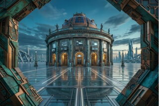 Futuristisches Haus auf einem leeren Platz
