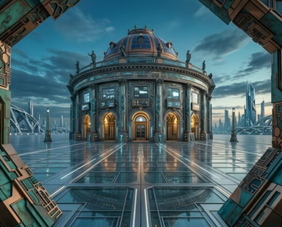 Futuristisches Haus auf einem leeren Platz