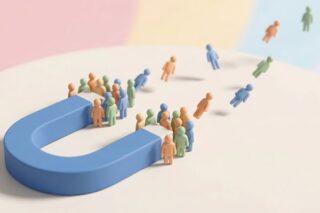 Großer Magnet, der Employer Branding symbolisiert, zieht Menschen an