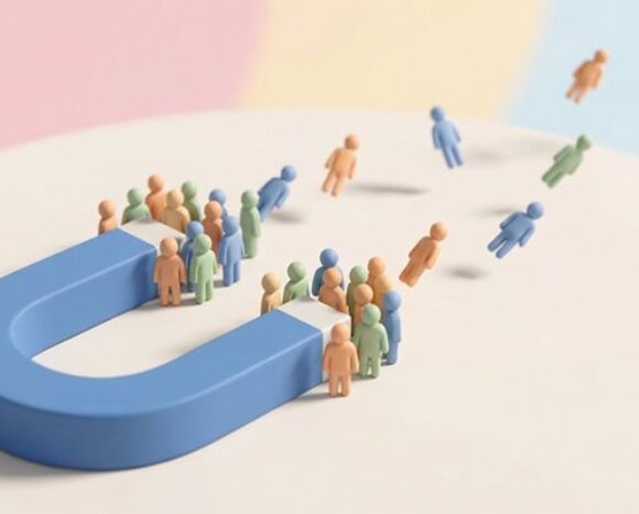 Großer Magnet, der Employer Branding symbolisiert, zieht Menschen an