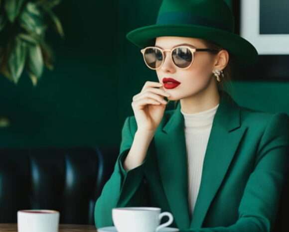 Spionin sitzt im Café und belauscht andere Gäste
